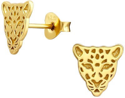 Joy|S - Zilveren panter oorbellen - luipaard / tijger - 9 mm - oorknoppen - gold plated