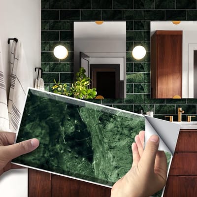 Dailygoods- Wandtegelstickers 27 Stuks - Muurstickers voor Keuken - Muurstickers voor Badkamer - Muurstickers voor Woonkamer - Peel en Stick - Groene Marmerlook - Muursticker