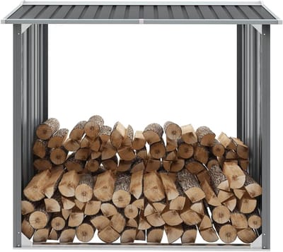 Opbergschuur Tuin - Buitenopslag Schuur - Brandhout Opslag - Gegalvaniseerd Staal - 172x91x154 cm - Grijs
