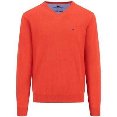 Fynch-Hatton Trui V-Neck Uni Color Superfine Cotton Knit Poppy Red / male