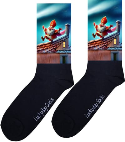 LuckyDay Socks - Grappige Sint Cadeaus voor Dames en Heren - One Size Sokken met Tekst - Huissokken - Sinterklaas sokken - Geschenk Vrouwen, Mannen , Moeder, Mama, Papa, Vader, Vriend, Vriendin, Zus, Broer, Oma, Opa - Origineel Cadeau Volwassenen