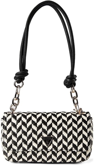 GUESS schoudertas Tessi Flap Shoulder Bag Black Multi zwart wit