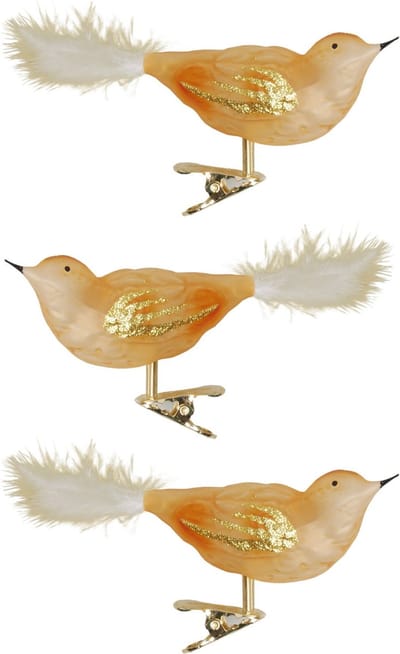 Krebs Decoratie vogels - 3x - goud - 11 cm - op clip - glas - kerstboomversiering