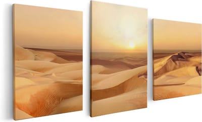 Artaza Canvas Schilderij Drieluik Woestijn bij Zonsondergang in de Sahara - 120x60 - Foto Op Canvas - Canvas Print