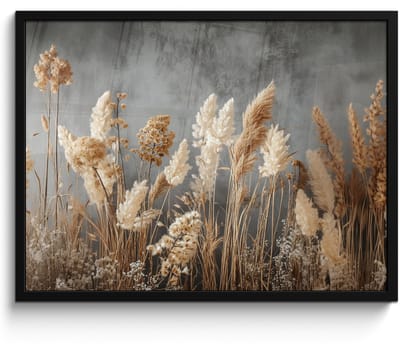 Poster in lijst - Fotolijst 70x50 cm - Posters - Gedroogde Veldbloemen - Grijs - Beton - Posterlijst zwart - Decoratie - Wanddecoratie woonkamer - Muurdecoratie slaapkamer