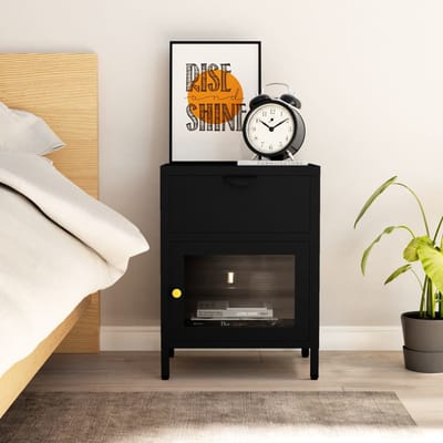 vidaXL - Nachtkastje - 40x30x54,5 - cm - staal - en - glas - zwart