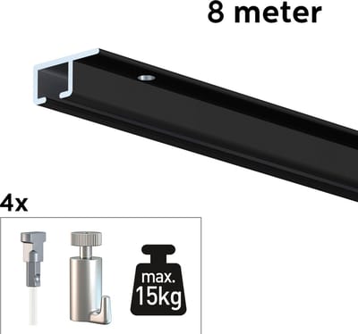 Artiteq Schilderij Ophangsysteem 8 meter All-in-one Top Rail 15kg / Zwart