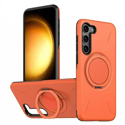 Casemania Hoesje Geschikt voor Samsung Galaxy S26 - Oranje - Siliconen Back Cover met 360° Draaibare Magnetisch Ringstandaard - Extra Stevig Val en Stootbescherming Telefoonhoesje