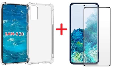Hoesje Geschikt Voor Samsung Galaxy S20 Hoesje - Clear Anti Shock Back hoesje met Screen protector Combi - Zwart