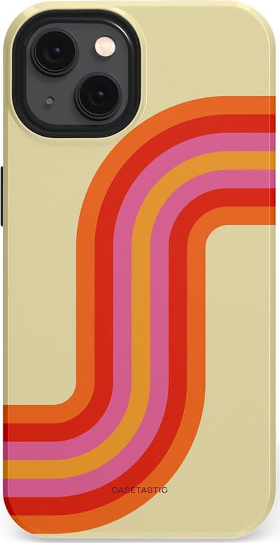 Casetastic hoesje geschikt voor Apple iPhone 13 - MagSafe - Dubbellaagse bescherming - Retro bocht - Fashion Case - Zand Rood Oranje Roze