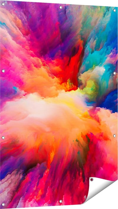 Gards Tuinposter Abstracte Kunst van Kleuren Verf - 80x120 cm - Tuindoek - Tuindecoratie - Wanddecoratie buiten - Tuinschilderij