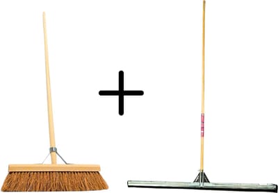 Synx Tools Coco Binnenbezem 40cm + Vloertrekker 100cm met Steel 150cm - Zaalveger – Vloerreiniger – Moppen - Zachte bezem kokos Met steel 150cm