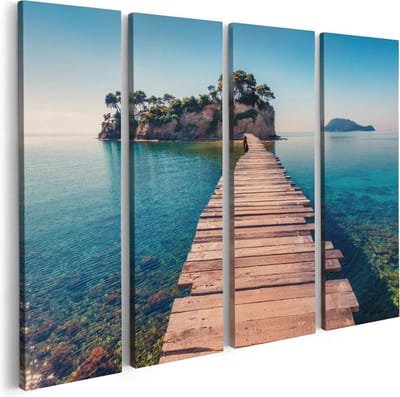 Artaza Canvas Schilderij Vierluik Pad Op Het Water Naar Een Grieks Eiland  - 80x60 - Foto Op Canvas - Canvas Print