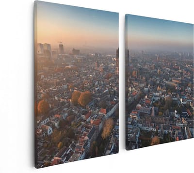 Artaza Canvas Schilderij Tweeluik Utrecht Vanuit De Lucht - 80x60 - Foto Op Canvas - Canvas Print