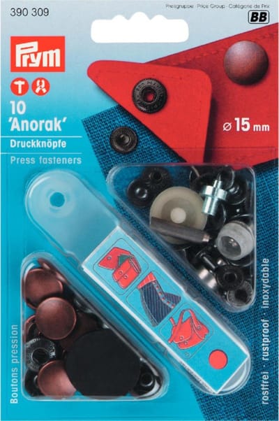 Naaivrijdrukknopen ANORAK 15 mm oudkoper 10 st. - Drukknopen Sport & Camping - Prym