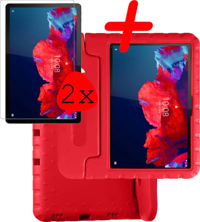 Hoesje Geschikt voor Lenovo Tab P11 - Met 2x Screenprotector - Kinderhoes Shockproof Bumper - Kidsproof Case - Tablet Hoes - Kinder Hoes Cover - Rood