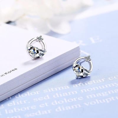 Geometrische Ronde Oorbellen Wit / Blauwe Zirkonia Druppelvormig 925 Sterling Zilveren Oorbellen Voor Vrouwen Oorbellen S -E864 wit