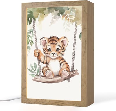 Nachtlampje 20x30 cm - Kinder lampje - Tijger - Dier - Kinderen - Jungle - Tafellamp kinderkamer - Slaapkamer lamp - Bedlamp kinderen - Kinderlampje stopcontact - Wandlamp babykamer - Nachtlampjes