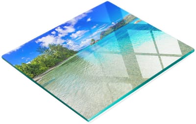 Decoratieve glazen snij- en serveerplank met strandmotief van de Seychellen, 60x52 cm
