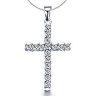 Ketting met hanger kruisje steentjes zilverkleur