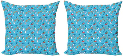 ABAKUHAUS Hai Kussenhoezen Set – 2x 40x40 – Digitaaldruk – Blauw/Oranje