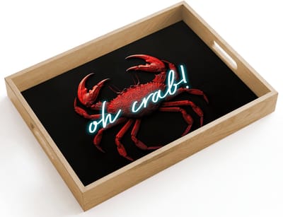 Dienblad hout 40x30 cm - Schootdienblad - Krab - Rood - Neon - Quote - Borrelplank rechthoek - Plateau dienbladen