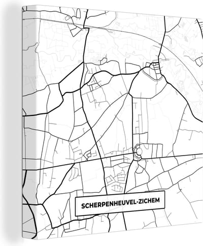 Canvas Schilderij België – Scherpenheuvel Zichem – Stadskaart – Kaart – Zwart Wit – Plattegrond - 20x20 cm - Wanddecoratie