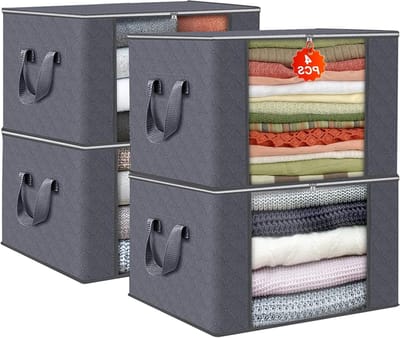Grote Opbergzakken voor Kleding - 90 Liter Opslagdozen met Transparante Vensters en Stevige Handvatten voor Kleding, Dekens en Duvets