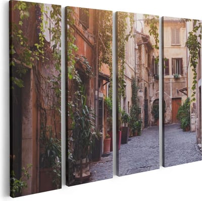 Artaza Canvas Schilderij Vierluik Straatje in Rome met Groene Planten - 80x60 - Foto Op Canvas - Canvas Print