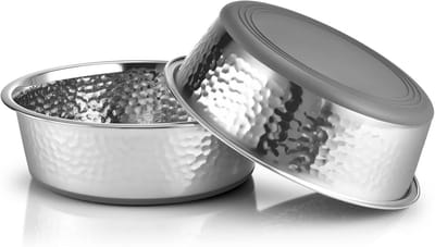 Set van 2 Gehamerde RVS Hondenkommen met Antislip Onderkant - Ideaal voor Middelgrote Honden