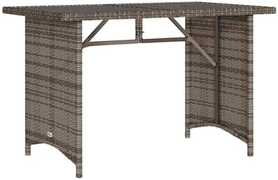 Grijze Polyrotan Tuintafel met Glazen Tafelblad 110x68 cm