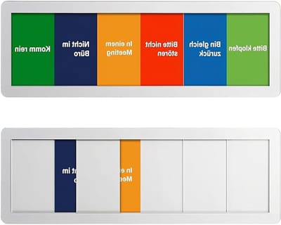 Deurplaat voor Kantoor met Glijdende Functie en 6 Statusopties, Magnetisch en Zelfklevend voor Privacy in Bedrijven, Kantoorruimtes, Therapiepraktijken en Klinieken