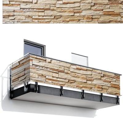 Balkonscherm 500x100 cm - Balkonposter Stenen - Beige - Bruin - Licht - Balkon scherm decoratie - Balkonschermen - Balkondoek zonnescherm