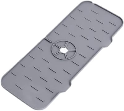 Keuken Siliconen Kraanmat voor Badkamer - Wateropvangmat, Splash Bescherming en Afvoer Pad voor Keukens en Badkamers (Grijs)