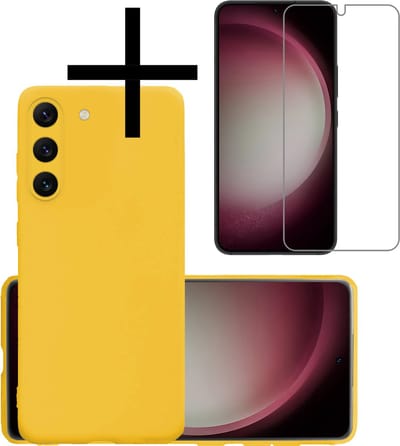 Hoesje - Met Screenprotector - Geschikt voor Samsung Galaxy S23 - Sterk & Shockproof - Back Cover - Siliconen Case - Telefoon Hoes - Geel