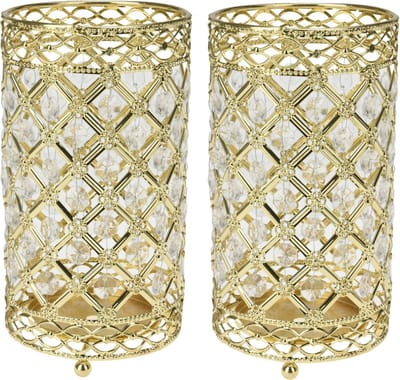 Excellent Houseware Windlicht/kaarsenhouder - goud - metaal - 11 x 20 cm - 2x