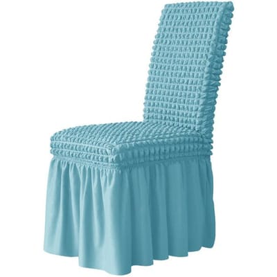 Hoge rug seersucker stoelhoes met rok Stretch Hoge kwaliteit stoelhoes voor eetkamer bruiloft hotel banket Machinewasbare zitovertrek 1 Piece hemelsblauwe kleur