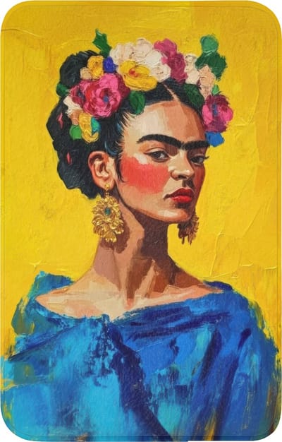 WC mat 50x80 cm - Antislip - Frida Kahlo - Vrouw - Geel - Blauw - Bloemen - Toiletmat - Vloermat - Douchemat - Toilet tapijt - Toiletmatten