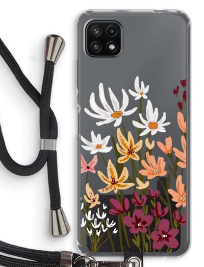Case Company® - Hoesje met koord geschikt voor Samsung Galaxy A22 5G hoesje met Koord - Painted wildflowers - Telefoonhoesje met Zwart Koord - Bescherming aan alle Kanten en Over de Schermrand