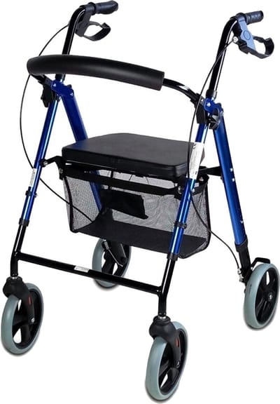Mobiclinic Hércules - Rollator - Looprek met wielen - Opvouwbaar -Lichtgewicht en Inklapbaar - Aluminium - Verstelbaar - Zitting en 4 wielen - Blauw