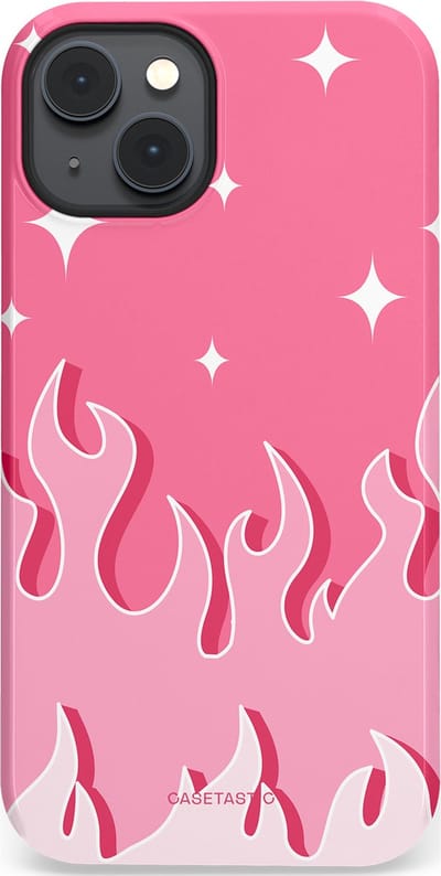 Casetastic Hoesje Geschikt voor Apple iPhone 14 Plus Magsafe - Stijlvolle Beschermende Duo-layer Case - Roze Vlammen