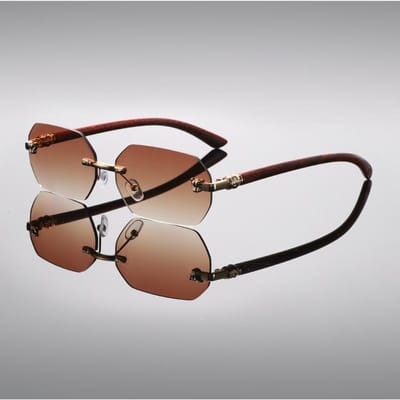 Trendy Frameloze Zonnebril Bril Met Geslepen Randen Dames High-End Vintage Brillen Mannen Houtnerf Pootjes Luipaard Hoofd Zonnebril 1PC white