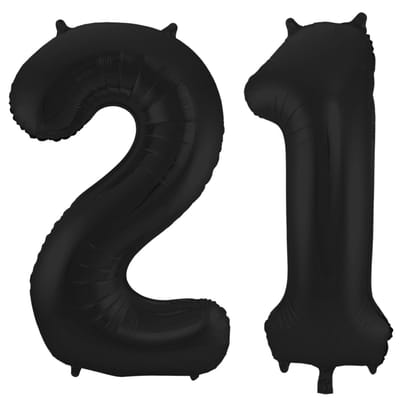 Folat Verjaardag Leeftijd folieballon - 21 jaar - zwart - 86 cm - cijferballon groot