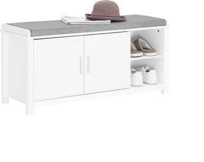 SoBuy FSR168-W Schoenenkast met Zitvlak - 2 Deuren 2 Open Vakken - 105 x 35 x 51 cm - Wit