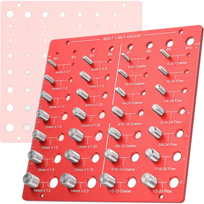 Vérificateur de taille de boulon d'écrou fileté Jauge en alliage d'aluminium pour tailles métriques et impériales Filetage pratique multicolore
