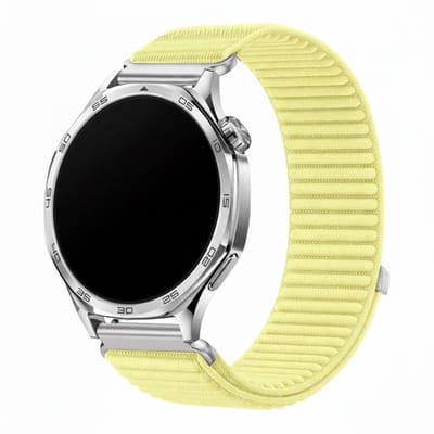 Nylon bandje - geschikt voor Garmin Vivoactive 4 / Venu 4 (45mm) / Venu 3 / 2 / Forerunner 255 / Forerunner 265 / 570 (47mm) en Polar Vantage M / M2 / V3 / Grit X (Pro) - ribbel - geel