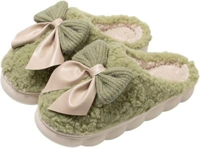 Ynkkvre - Dames Slippers - Winter Sloffen - Huisschoenen - Home Sloffen - Warme Plüschfütterung & Memory-Schaum Für Hohen Tragekomfort - 1 Paar - Für Schlafzimmer, Küche, Büro, Drinnen Und Draußen Groente