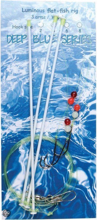 Deep Blue Platvisonderlijn met 3 luminous nylon afhouders - haakmaat 6