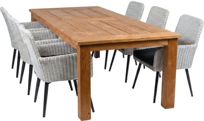 7-delige tuinset | 6 Pisa tuinstoelen (White) | 240cm Ayra teak tuintafel