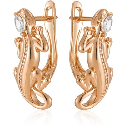 Nouvelles Boucles d'Oreilles Pendantes Punk Lézard Or Rose Pour Femmes Incrustées de Zircon Naturel Accessoires Mode Fête Fille Bijoux Quotidien beige